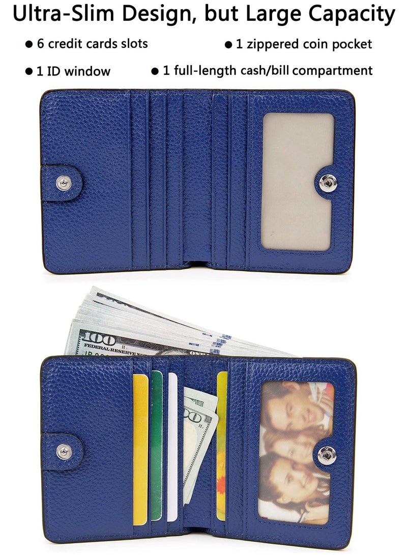 AINIMOER Small Leather Wallet for Women, Ladies Credit Card Holder RFID Blocking Women's Mini Bifold Pocket Purse, Blue - Image 2